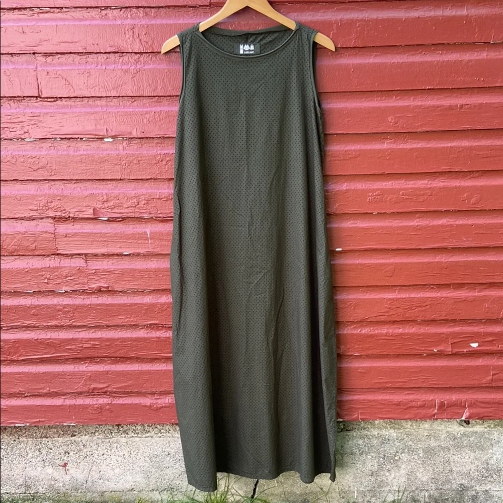 LABO.ART Abito Happy Dress Dark Olive Green Perforated Cotton Sleeveless Maxi - Picture 4 of 13